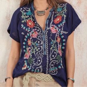 Johnny Was Embroidered Peloza Top Large Cotton
